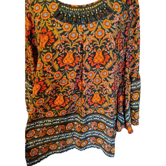 Relativity VTG Floral Tunic 3/4 Double Ruffled Sleeves Bead Work Size XL - Picture 7 of 11